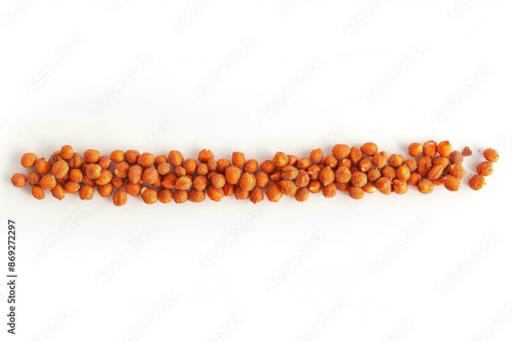 Poster a row of nuts placed neatly on a white surface, perfect for photography or design