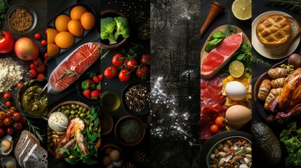 A table filled with diverse foods, ideal for use in depicting a meal or snack scene