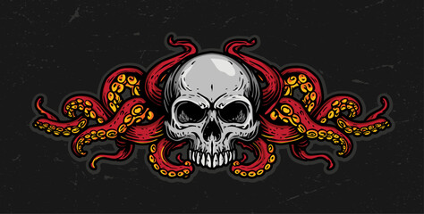 Skull and octopus, colourful vector graphic