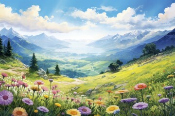 Scenery mountain meadow landscape wilderness grassland.