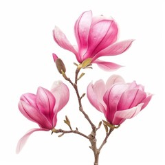Branch With Pink Flowers on White Background