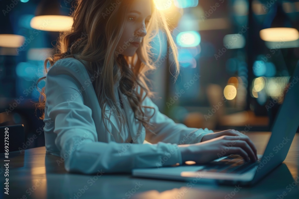 Poster A person using a laptop computer at a table