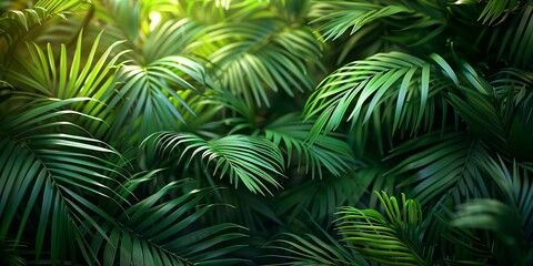 Naklejka premium Lush Tropical Palm Leaves Backdrop with Sunlight