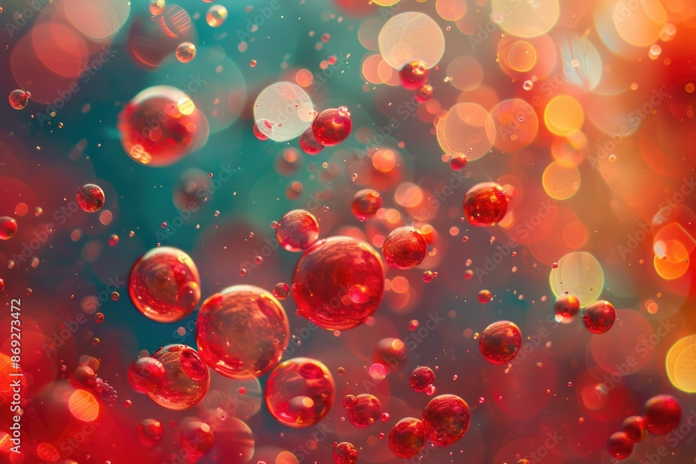 Poster a group of colorful bubbles floating in mid-air, possibly used as a decorative element or illustrati
