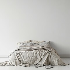 pillows on a bed in front of empty wall