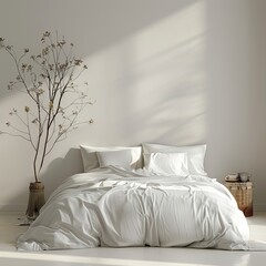 bed in bedroom in front of empty wall