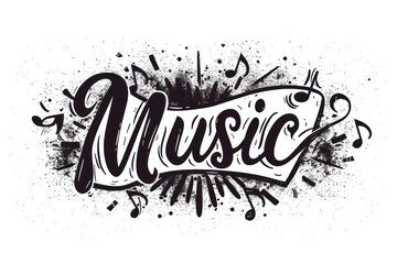 Music Text With Bursting Notes and Ink Splatter Illustration