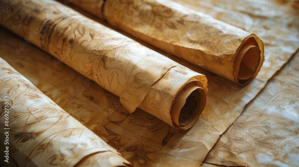 Poster Close-up of two rolled papers on a table