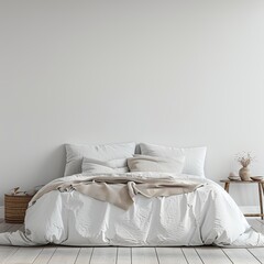 white pillows on a bed in front of empty wall