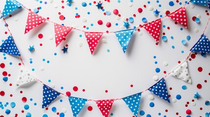 Obraz premium Patriotic bunting flags with confetti forming red white blue vibrant clean holiday fireworks sparklers streamers celebration