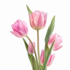 Naklejka premium Three Pink Tulips in a Vase on a White Background