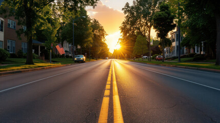 Memorial Day Banner Hanging Across a Street Celebrate Memorial Day with Festive Decor and Patriotic Displays for a Memorable Holiday, Stunning Decorations and Vibrant Flags in the Neighborhood