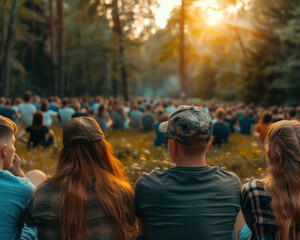 People Listening to a Speaker at Memorial Day Event Memorial Day Tribute Honoring Fallen Heroes, Paying Respects to Veterans, Patriotism, and Remembrance Ceremony in the Community