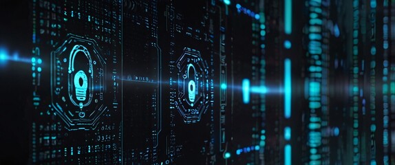 the importance of cyber security and digital protection in the modern business landscape. Use futuristic and sleek technology designs to convey a sense of advanced protection and security