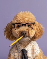 A Studious Poodle in a Checkered Shirt
