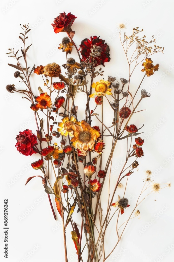 Poster a still life composition featuring a selection of dried flowers arranged on a table