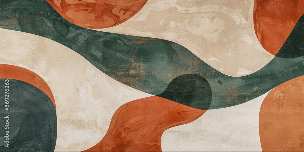 Poster Abstract shapes in terracotta, sage green, and ivory