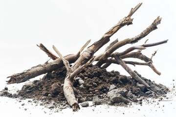 Fototapeta premium A natural earthen mound with sticks emerging from the soil, possibly from a forest or garden