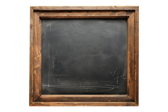 A black board with wooden frame isolated on transparent background