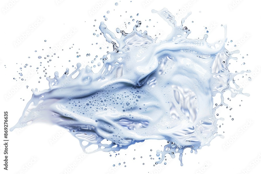 Poster a close-up view of a splash of water on a white surface, ideal for use in still life or scientific p