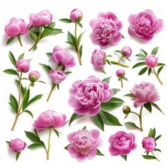Cluster of Pink Flowers on White Background