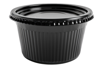 Black plastic food container isolated on transparent background