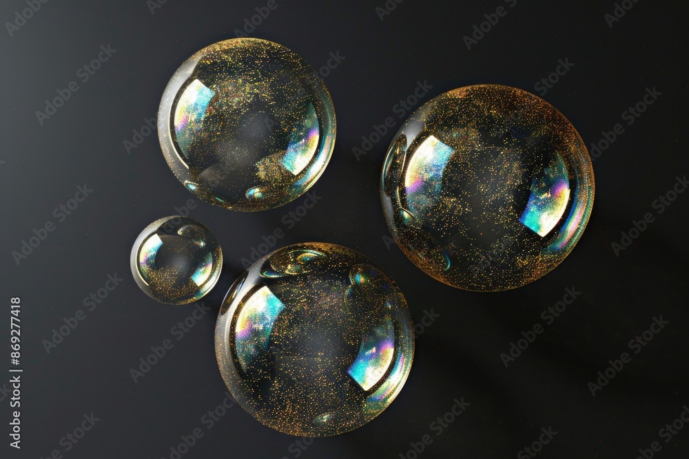 Poster a cluster of soap bubbles suspended above a dark background