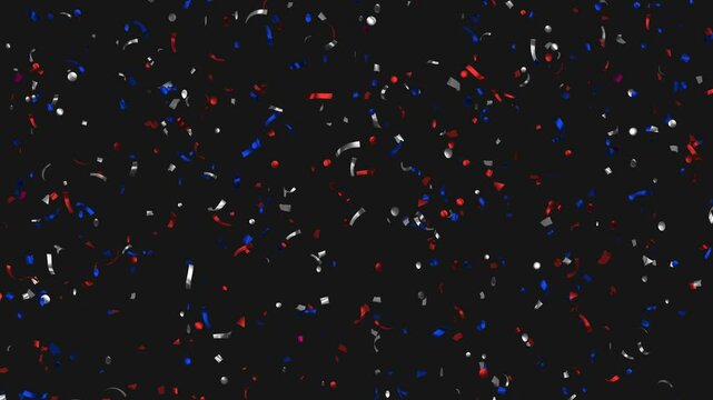 Loop Flying confetti in colors of USA flag on Alpha Channel. American Independence Day, President Day, Memorial Day..