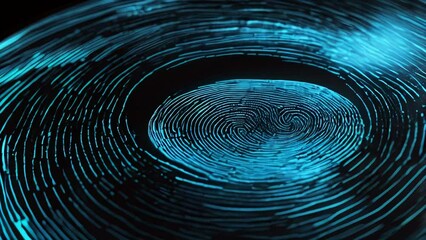 fingerprint highlighted with blue light against black background. The fine texture and pattern evoke the feeling of futuristic laboratory, The concept of security - Powered by Adobe