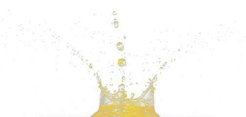 Lemon Juice beverage crown Water splash on object to create shape form fluttering in droplet and wave. Oil lubricant crown water to object make curve drop explosion. Black background isolated