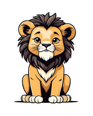 Cute kawaii lion is sitting