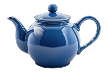 Blue ceramic teapot isolated on transparent background