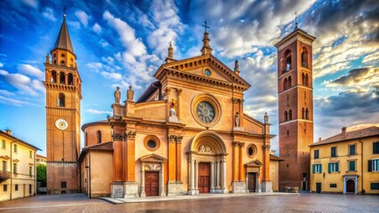 Fototapeta premium Historic La Collegiata di San Lorenzo duomo stands majestically alongside ancient Via Postumia in Voghera, showcasing Italian Renaissance architecture.