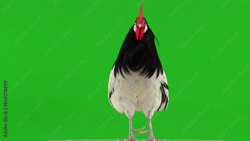 Sticker rooster raises and lowers his head on a green screen