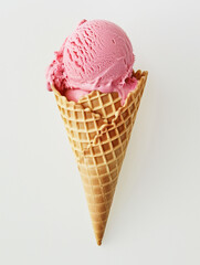 Strawberry ice cream in a cone