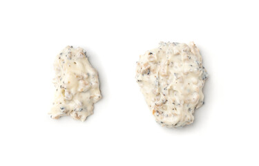 Creamy truffle sauce smear isolated, tuber melanosporum mushroom pasta, truffle cheese sauce