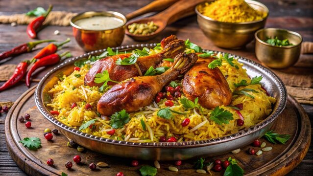 Romatic And Flavorful Chicken Biryani With Basmati Rice, A Popular Dish From The Indian Subcontinent.