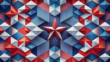 Obraz premium Vibrant red, white, and blue geometric shapes create a modern abstract interpretation of the Stars and Stripes in a flat design celebrations.