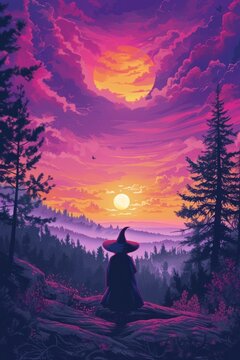 Cover book of adventure sunset forest art.