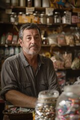 Portrait half-body of an American small business owner counting stock in a boutique, hyper-realistic, high detail, photorealistic