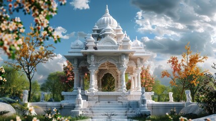 Fototapeta premium A beautiful white building with a fountain in the foreground, perfect for use in architectural or lifestyle shots