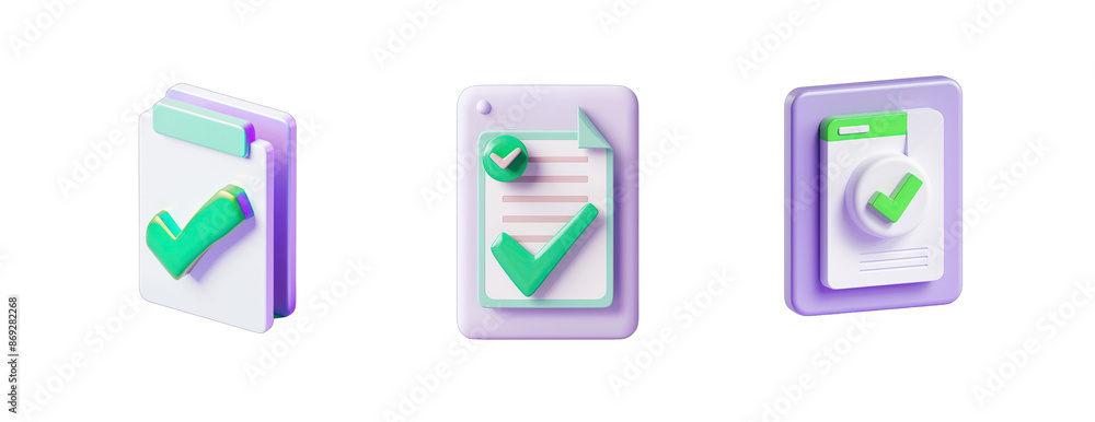 Fototapete 3d icon design, a checkmark symbol is used to represent the analyzing process of digital documents, 