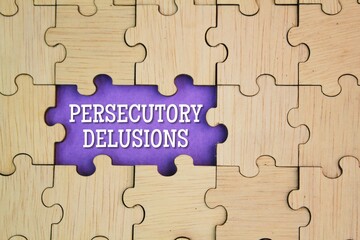 Fototapeta premium wooden puzzle with the word persecutory delusions