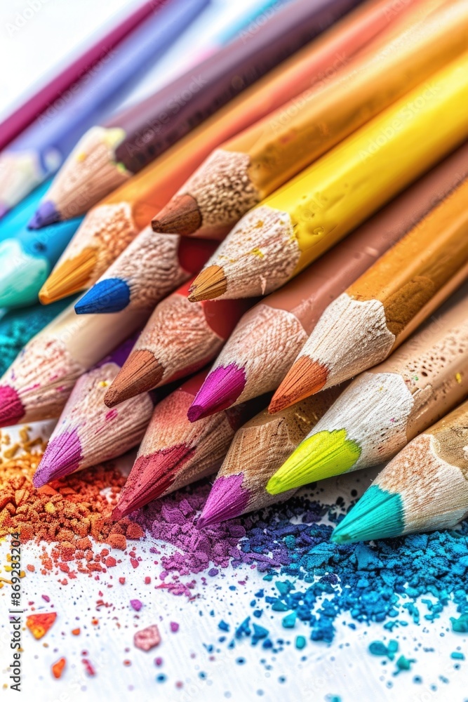 Poster a collection of colored pencils placed side by side on a surface