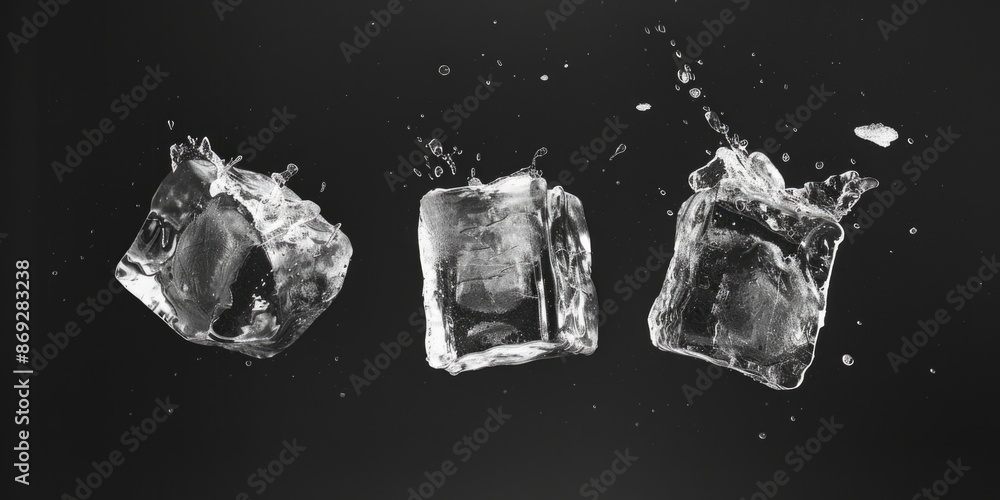 Aufkleber Three pieces of ice fall from above and splash into the water, creating a ripple effect