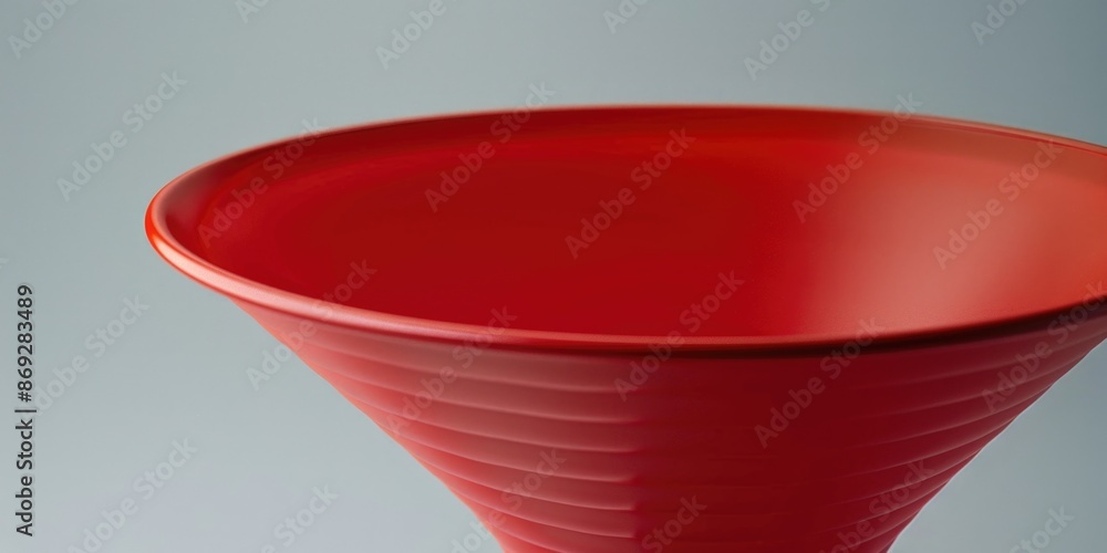 Poster a bright red vase sits on top of a wooden table, providing a pop of color against a neutral backgrou