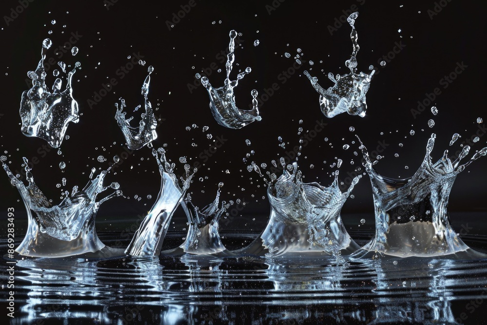 Poster A group of water splashes on the surface of a lake, creating ripples and waves