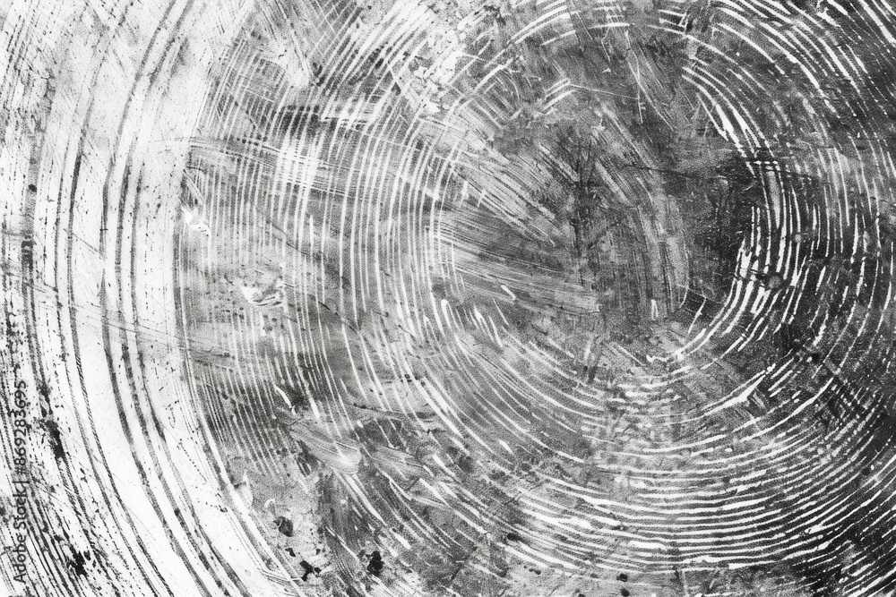 Poster a high-contrast image of a circular design in shades of gray