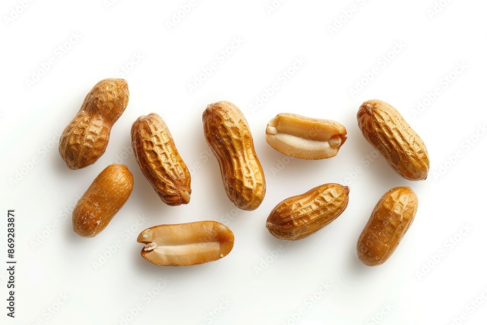 Poster a group of peanuts arranged on a white background