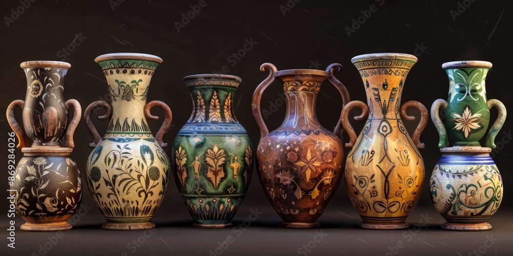 Poster a collection of decorative vases placed together on a surface